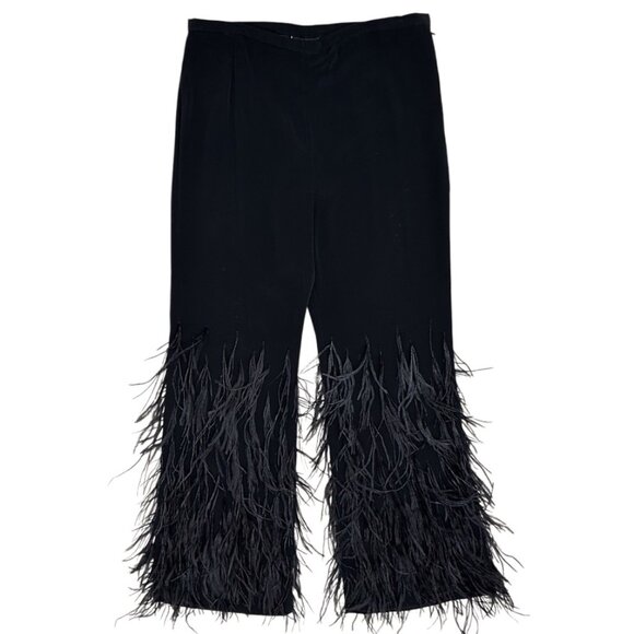Terani Couture High Rise Seamed Straight Leg Feather Dress Pants in Black Sz 16